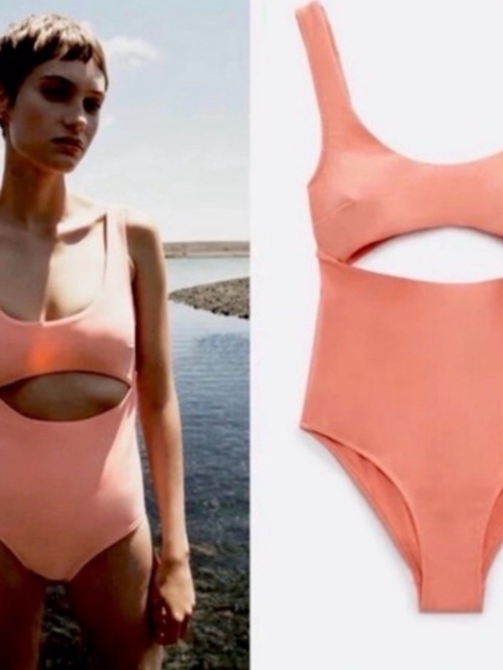 ZARA Coral Cutout One-Piece Swimsuit